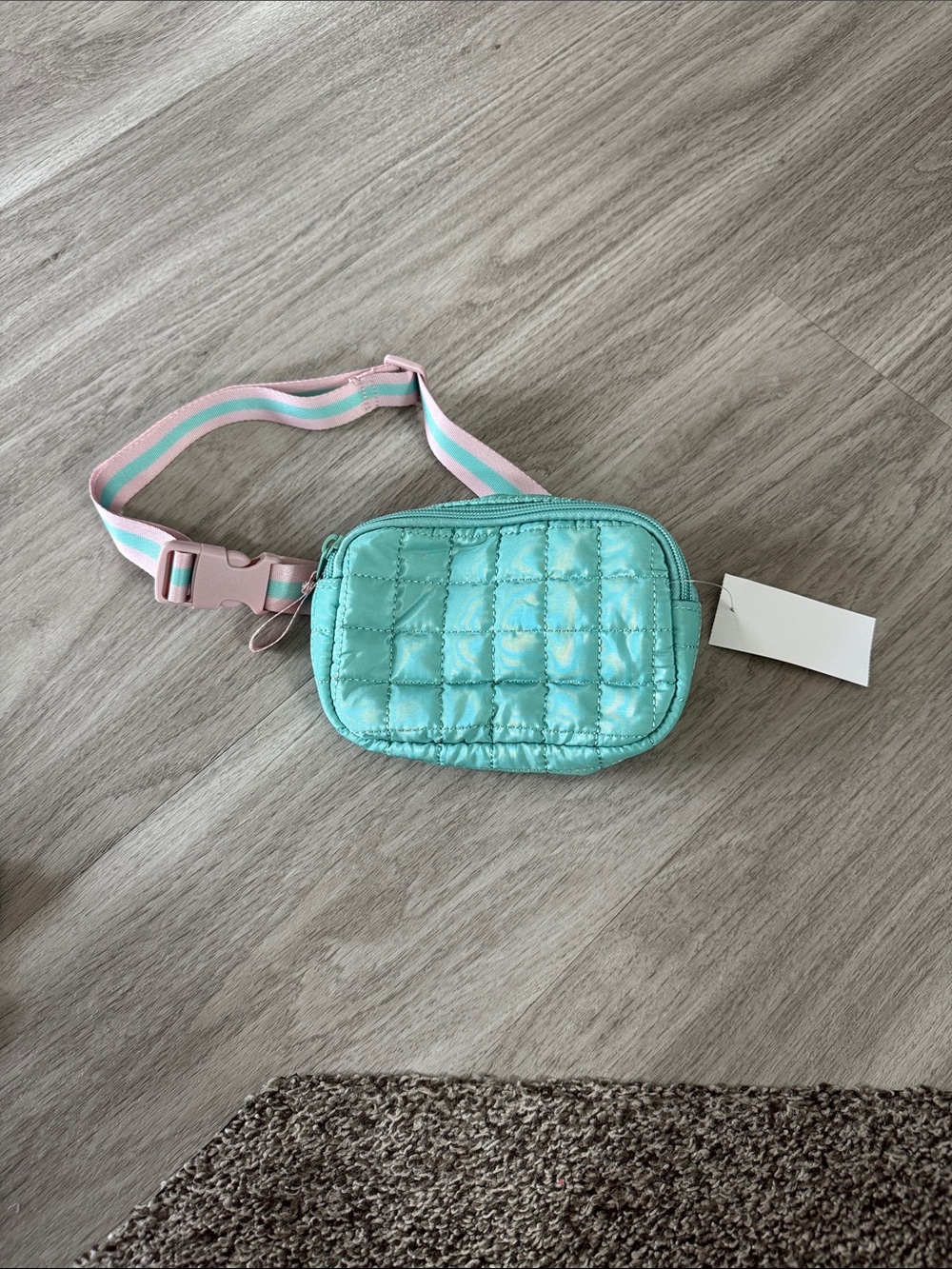 Cat & Jack Mint Quilted Crossbody with Pink & White Striped Strap